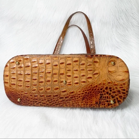 SOLD-Brahmin Vintage Toasted Almond Croc Embossed Ombre Leather Tote - Picture 9 of 12